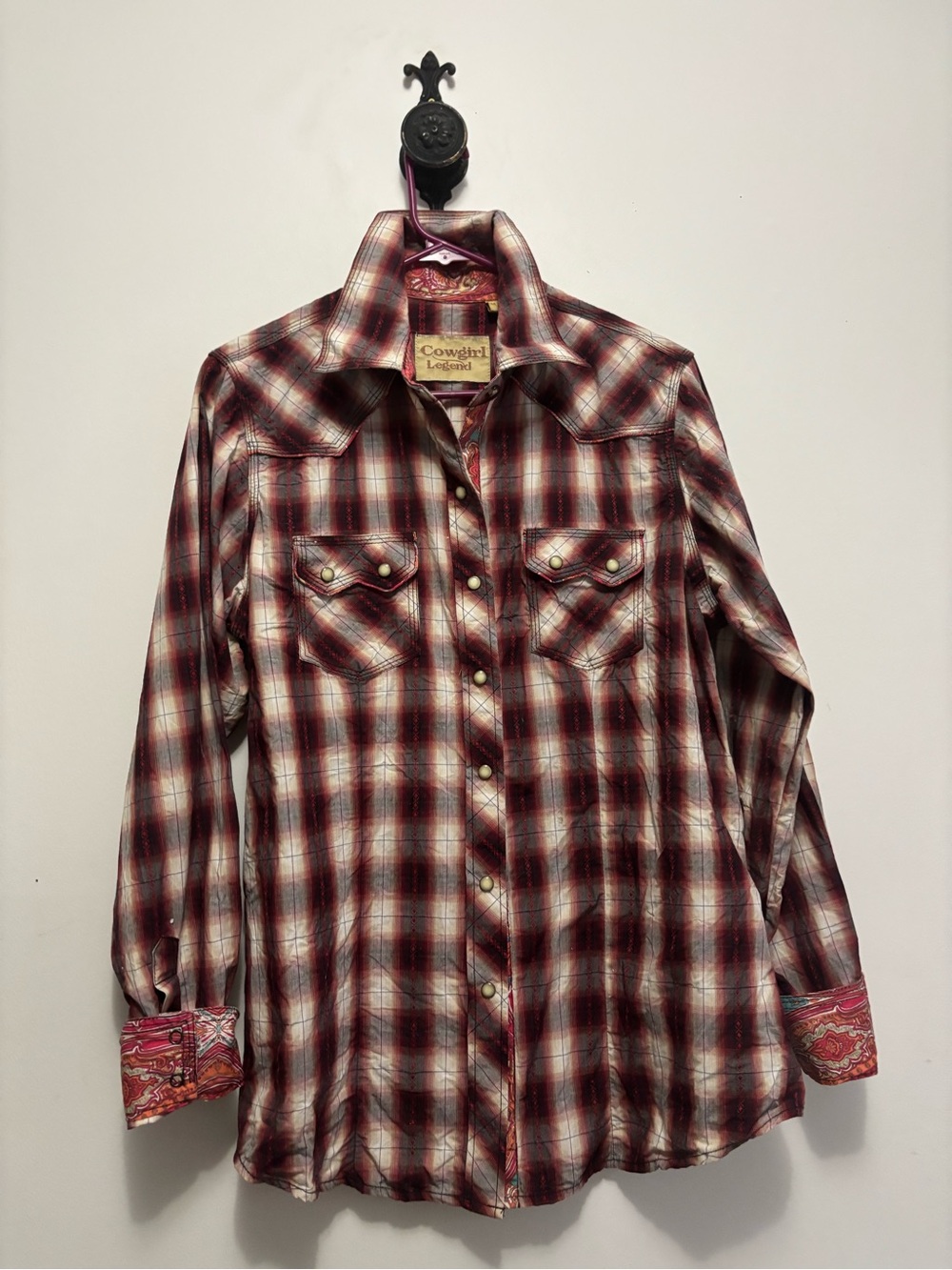 Vintage Cowgirl Up Red Plaid Western Button-Down Shirt